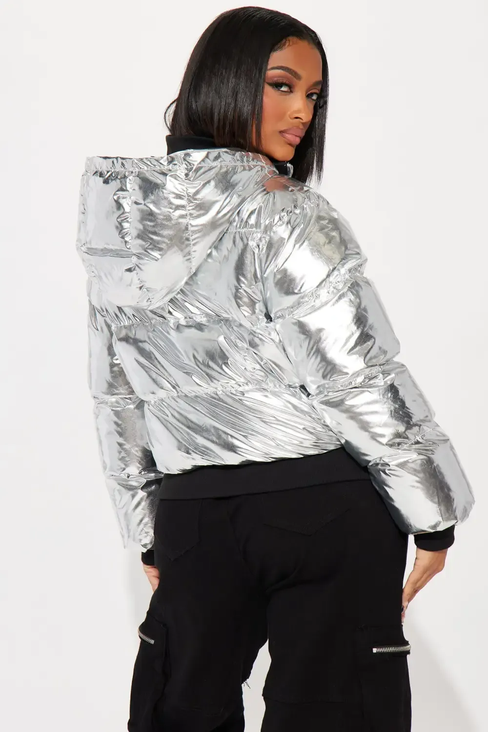 Taking Off Metallic Puffer Jacket - Silver