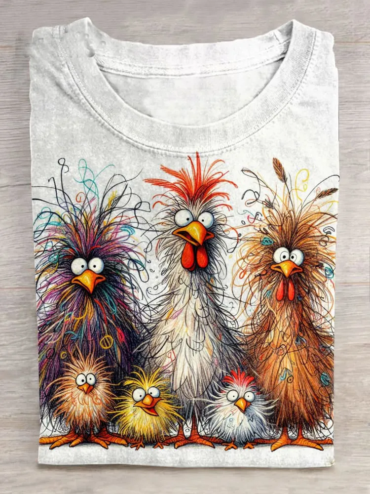 CUSTOMPUPSHIRT Rough Chicken Printed Crew Neck Women's T-shirt