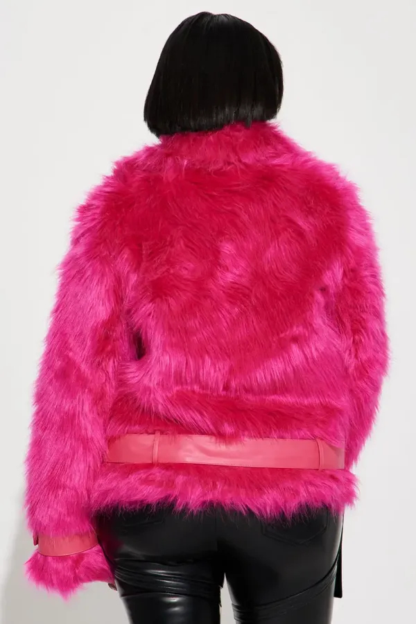 Party In The City Faux Fur Jacket - Fuchsia
