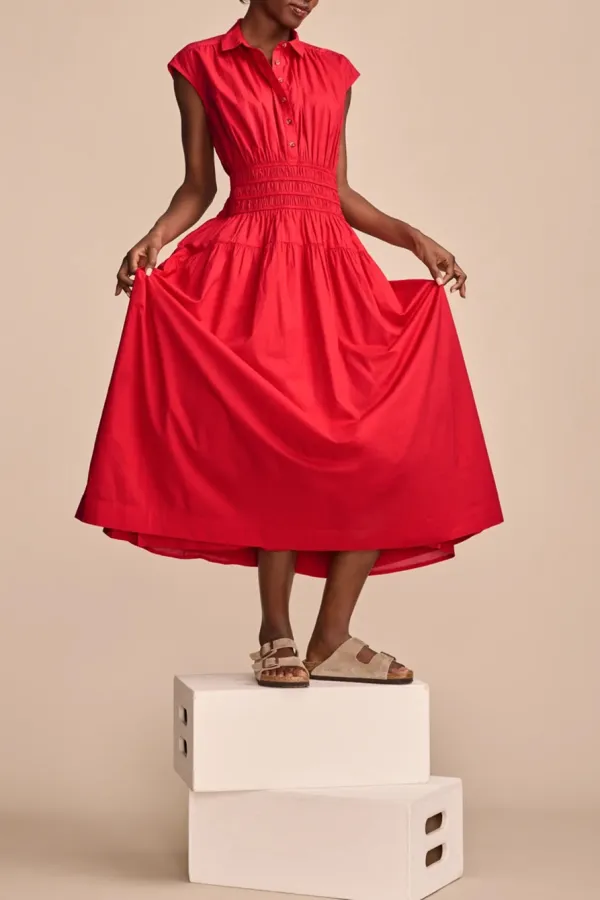 Lollipop Smocked Dropped Waist Midi Dress