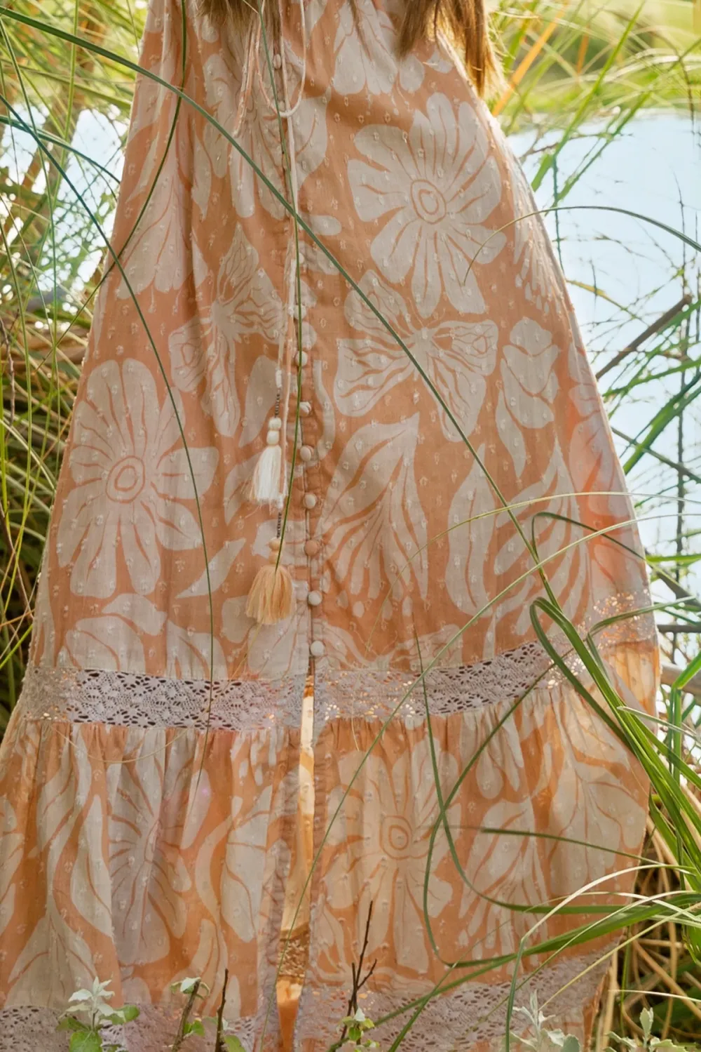 Peach Toned Floral Print Maxi Dress