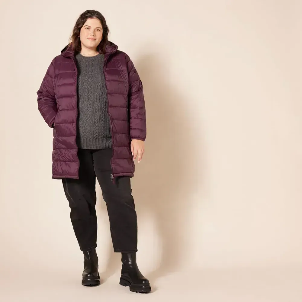 Women's Lightweight Water-Resistant Hooded Puffer Coat (Available in Plus Size)