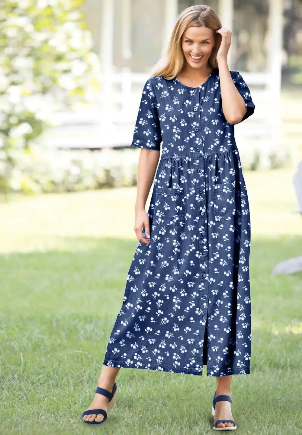 Short-Sleeve Denim Dress