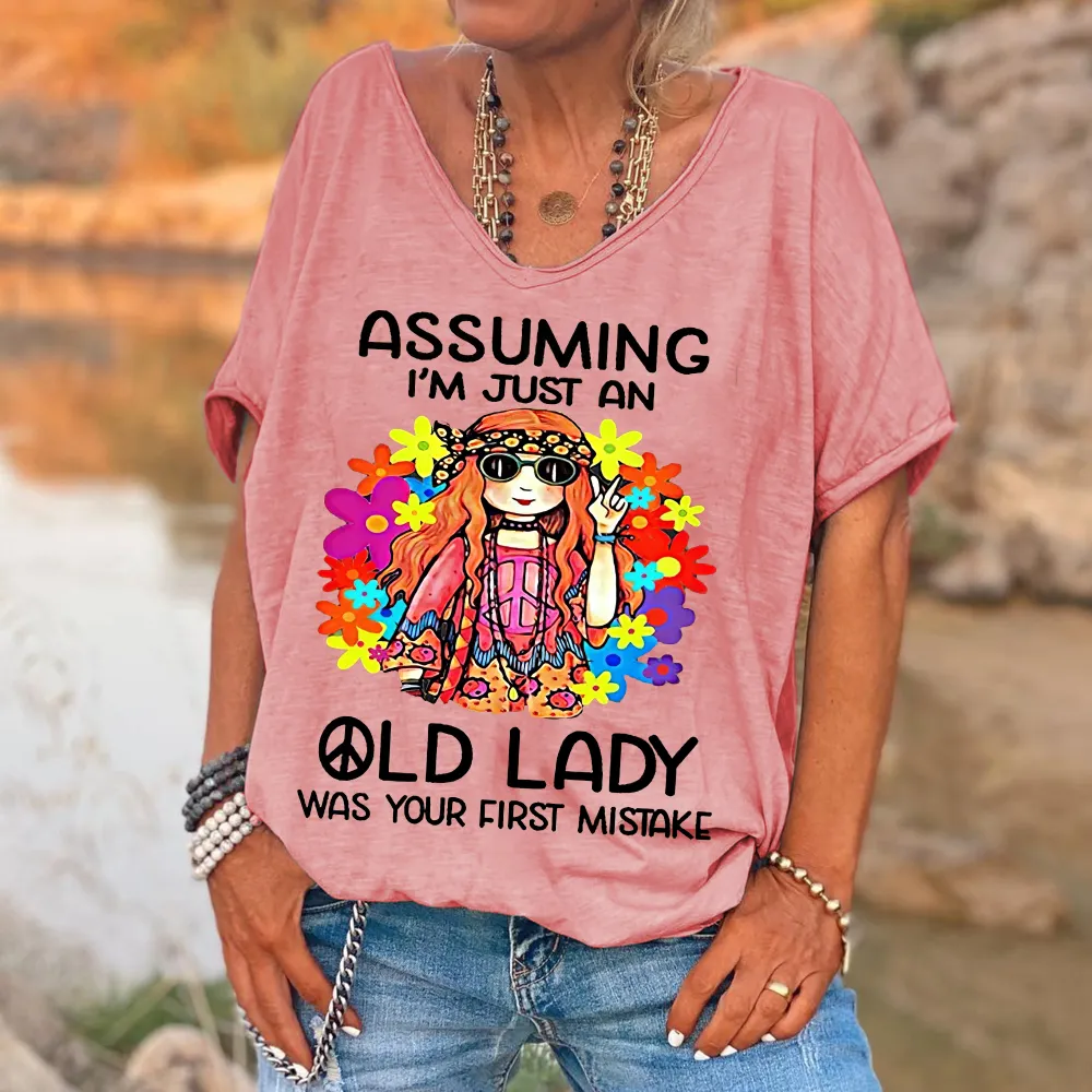 Custompupshirt Women's Funny Assuming I'm Just An Old Lady Was Your First Mistake Hippie Casual Shirts