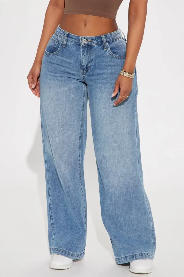 Alannah Non Stretch Low Rise Wide Leg Jeans - Medium Wash