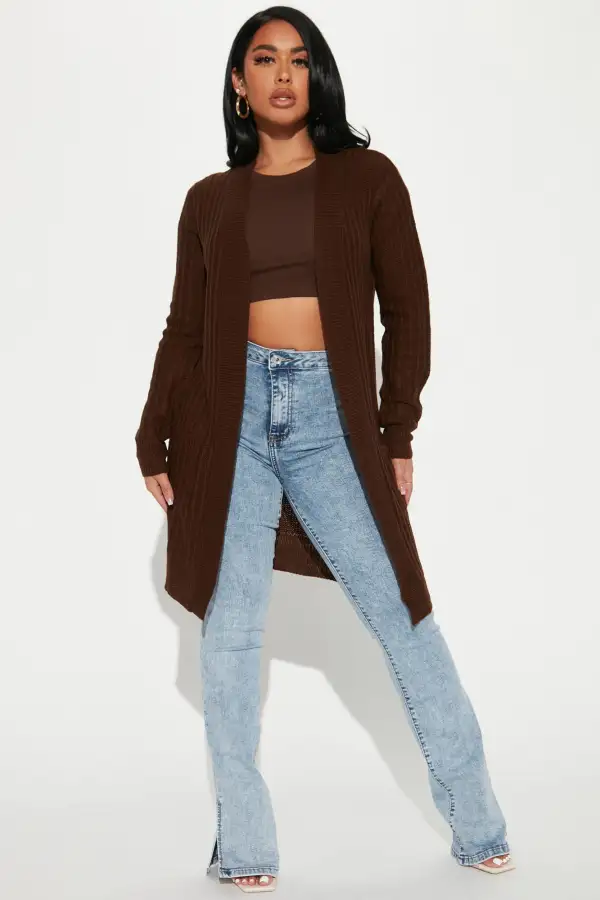 Throw It On Ribbed Cardigan - Chocolate