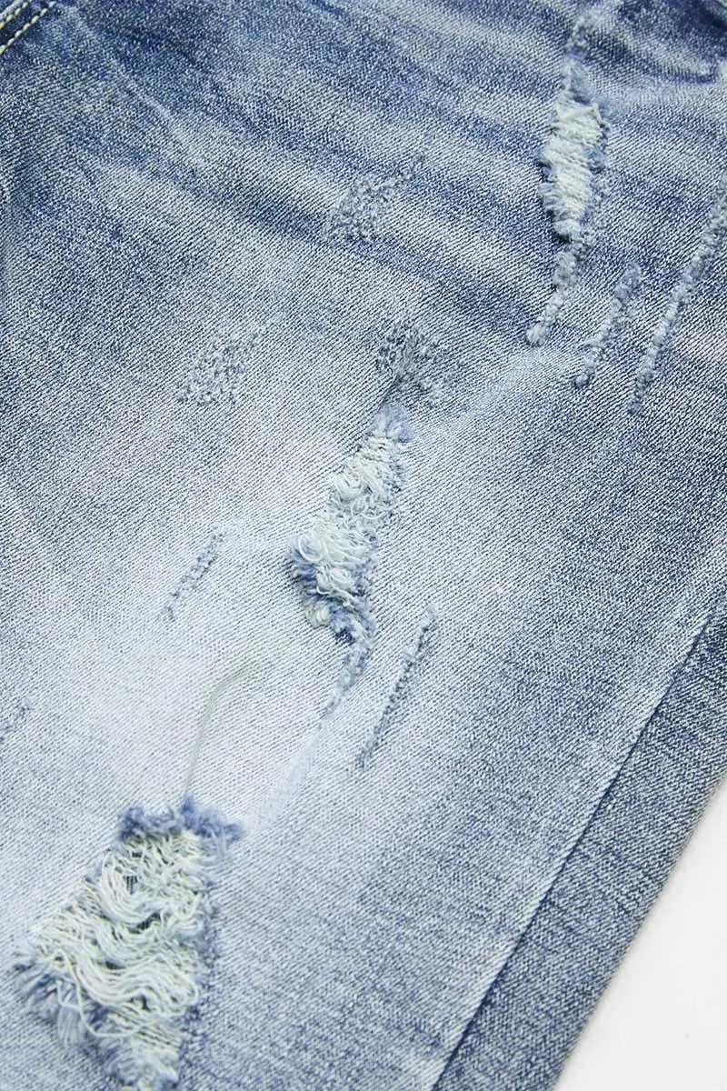 Ripped Raw Hem Mid Waist Denim Mid Thigh Shorts