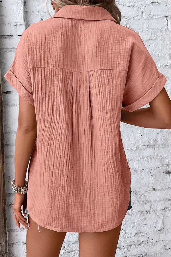 Solid Patch Pocket Roll Sleeve Shirt