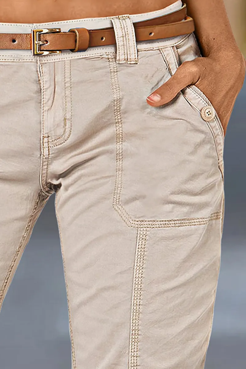 Roll Tab Hem Low Waist Skinny Bermuda Shorts Without Belt