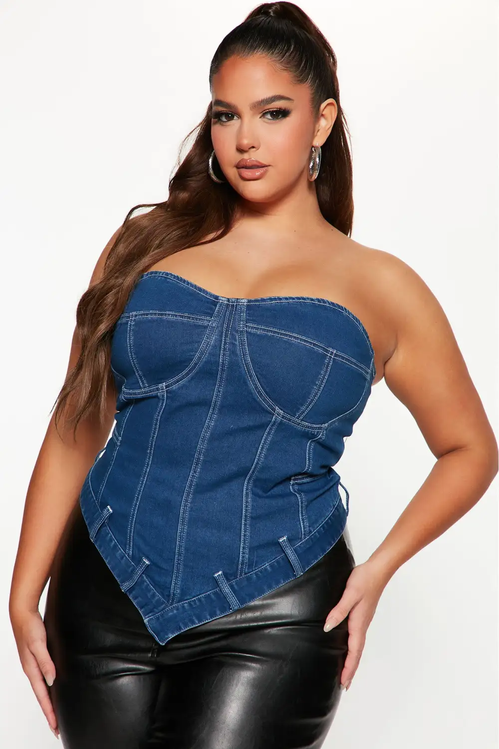 Tensions High Denim Corset Top - Medium Blue Wash