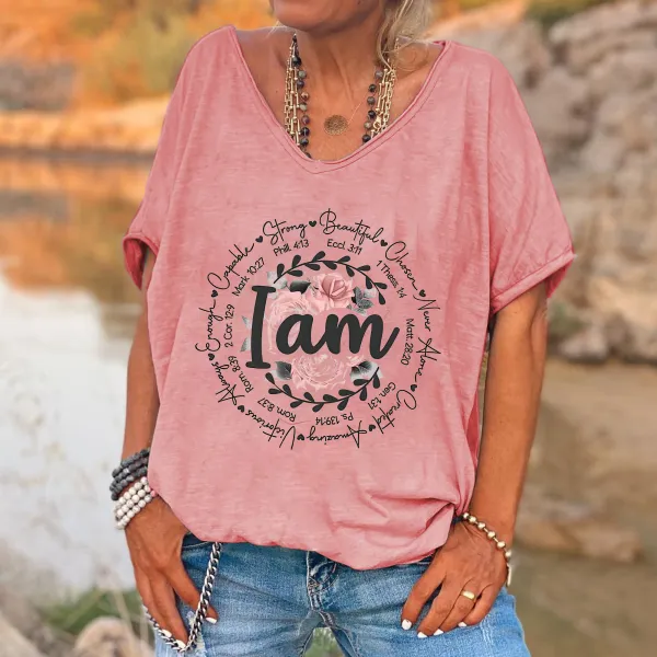 I Am Printed V-neck Women's T-shirt