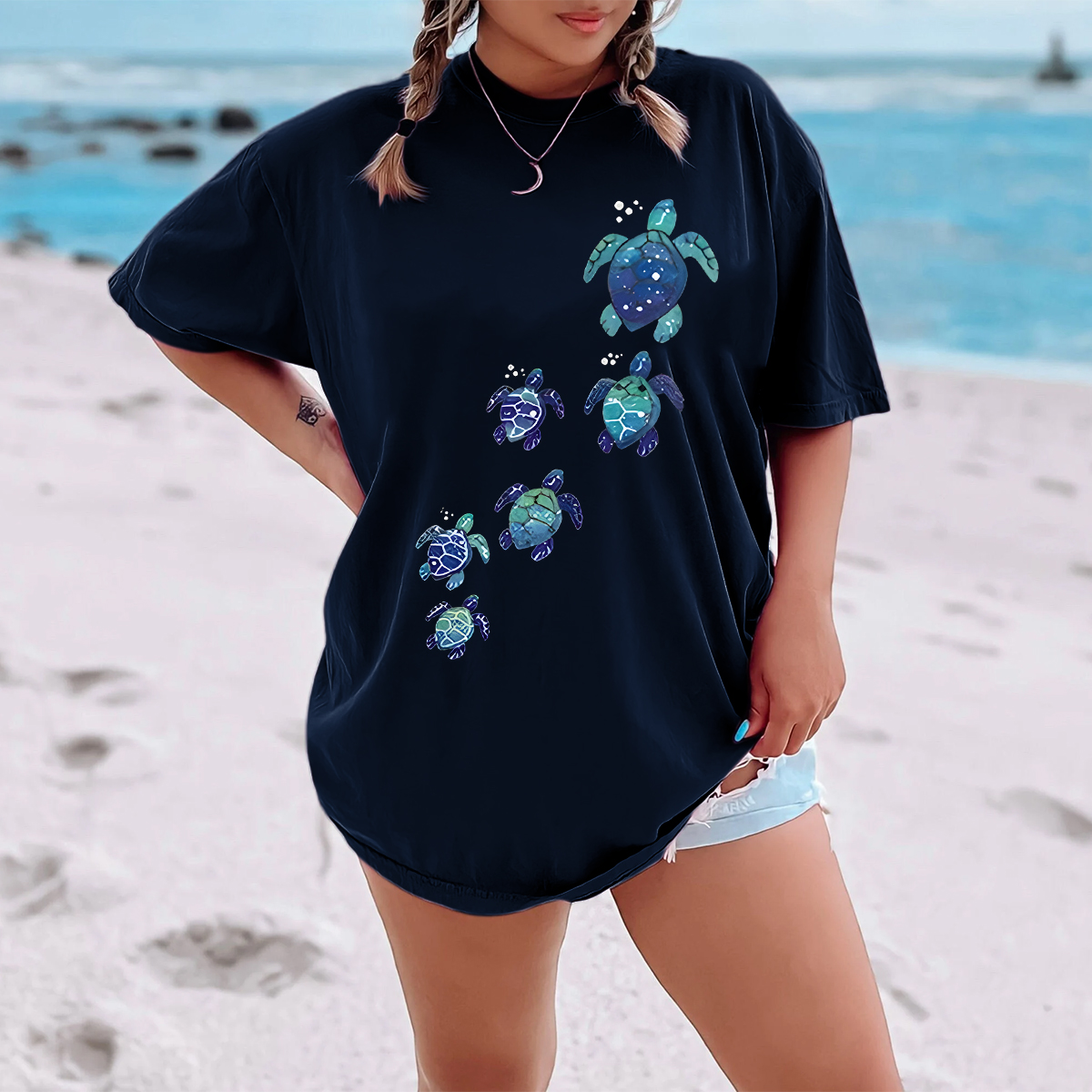 Sea Turtle Galaxy Style Print T-Shirt