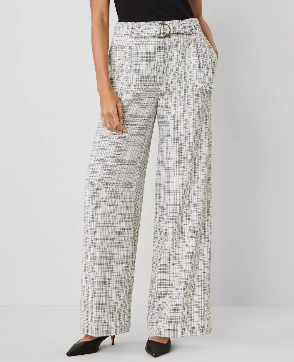 The Belted Pleated Wide-Leg Pant in Plaid