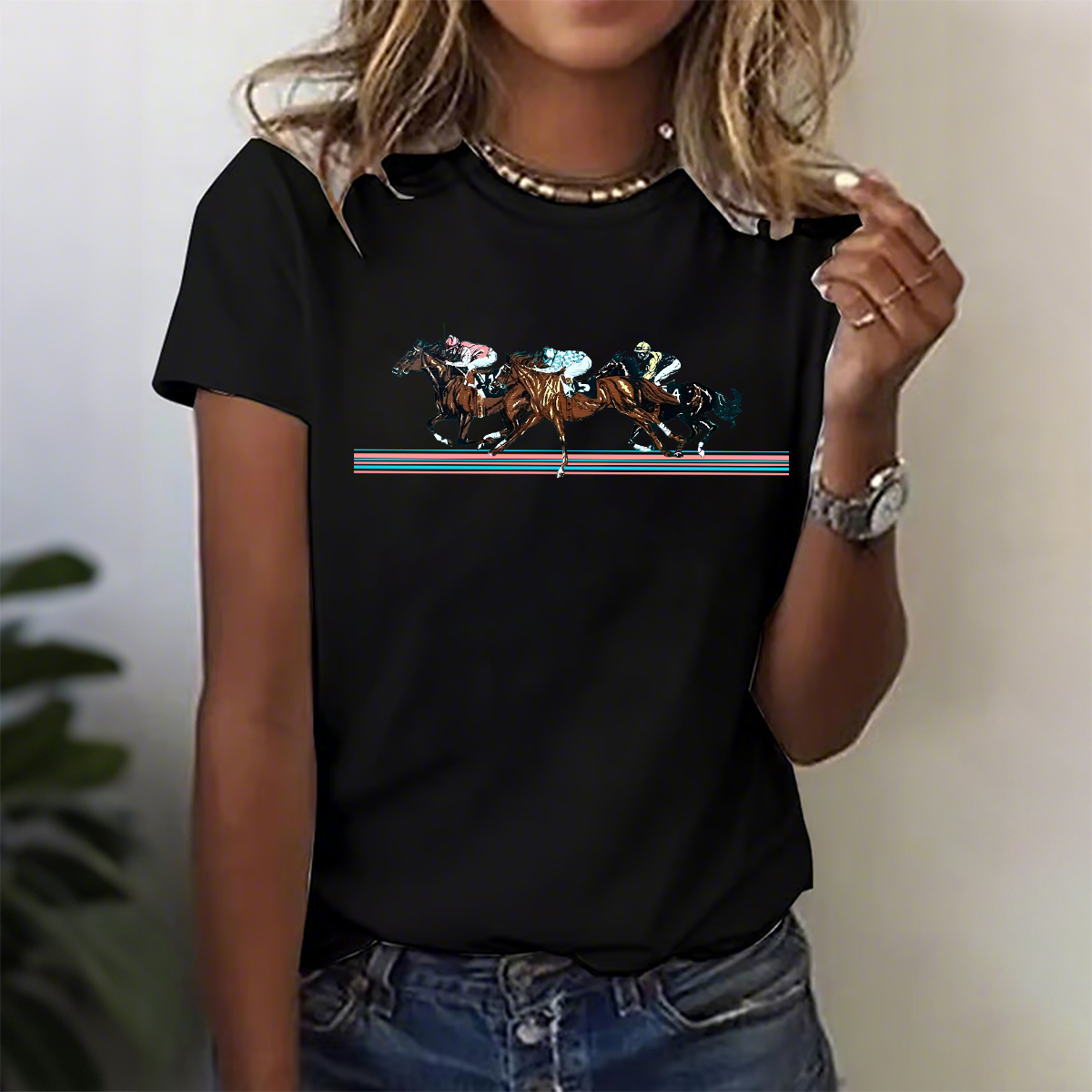 Horse Race Graphic Print T-Shirt