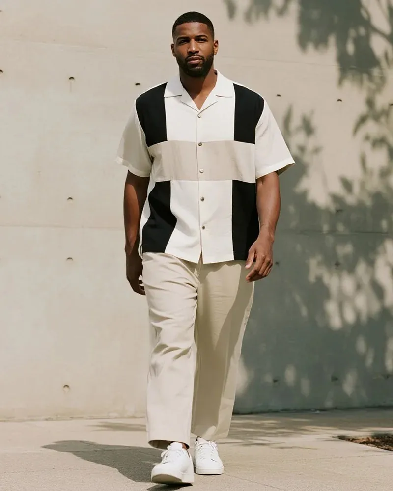 Big & Tall Men's Business Short Sleeve Shirt and Pants Suit