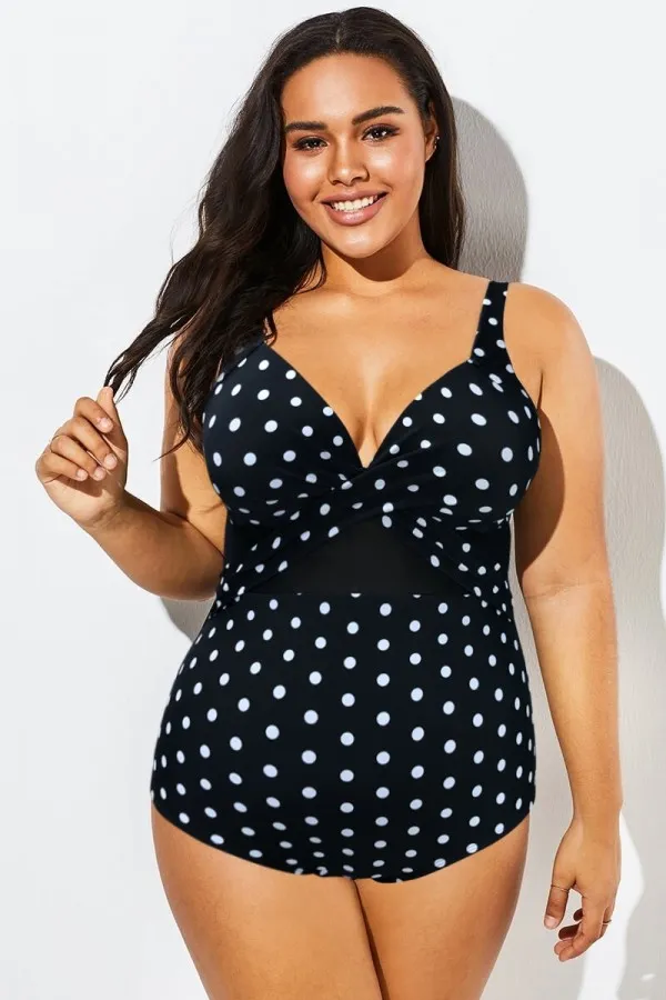 Polka Dot V-Neck Cutout One Piece Swimsuit