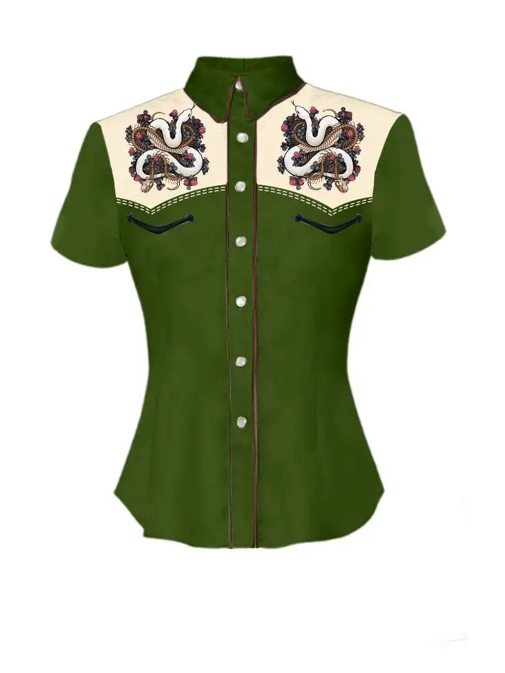 Women's Western White Snake Print Shirt