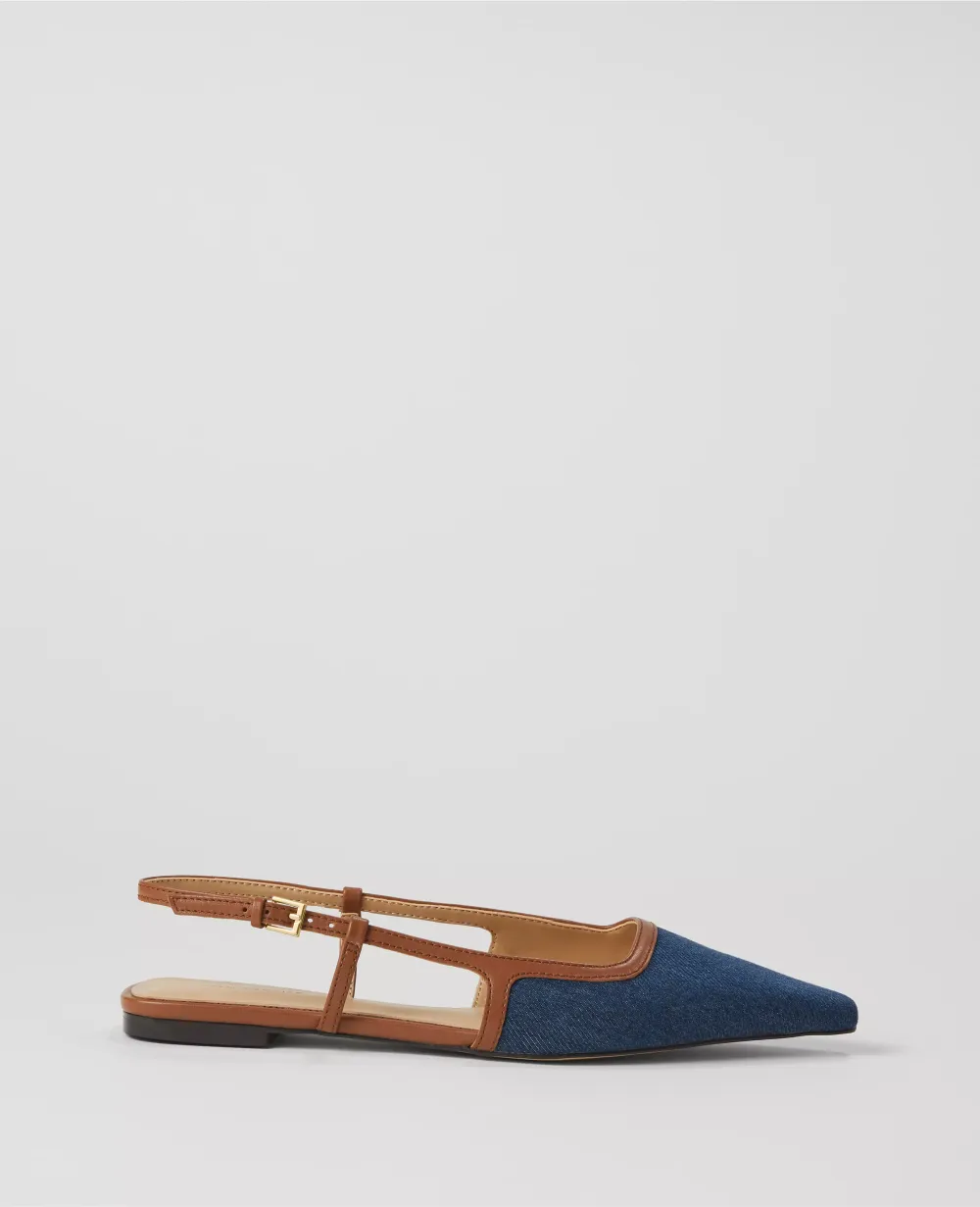 Denim Nip Toe Slingback Flats
