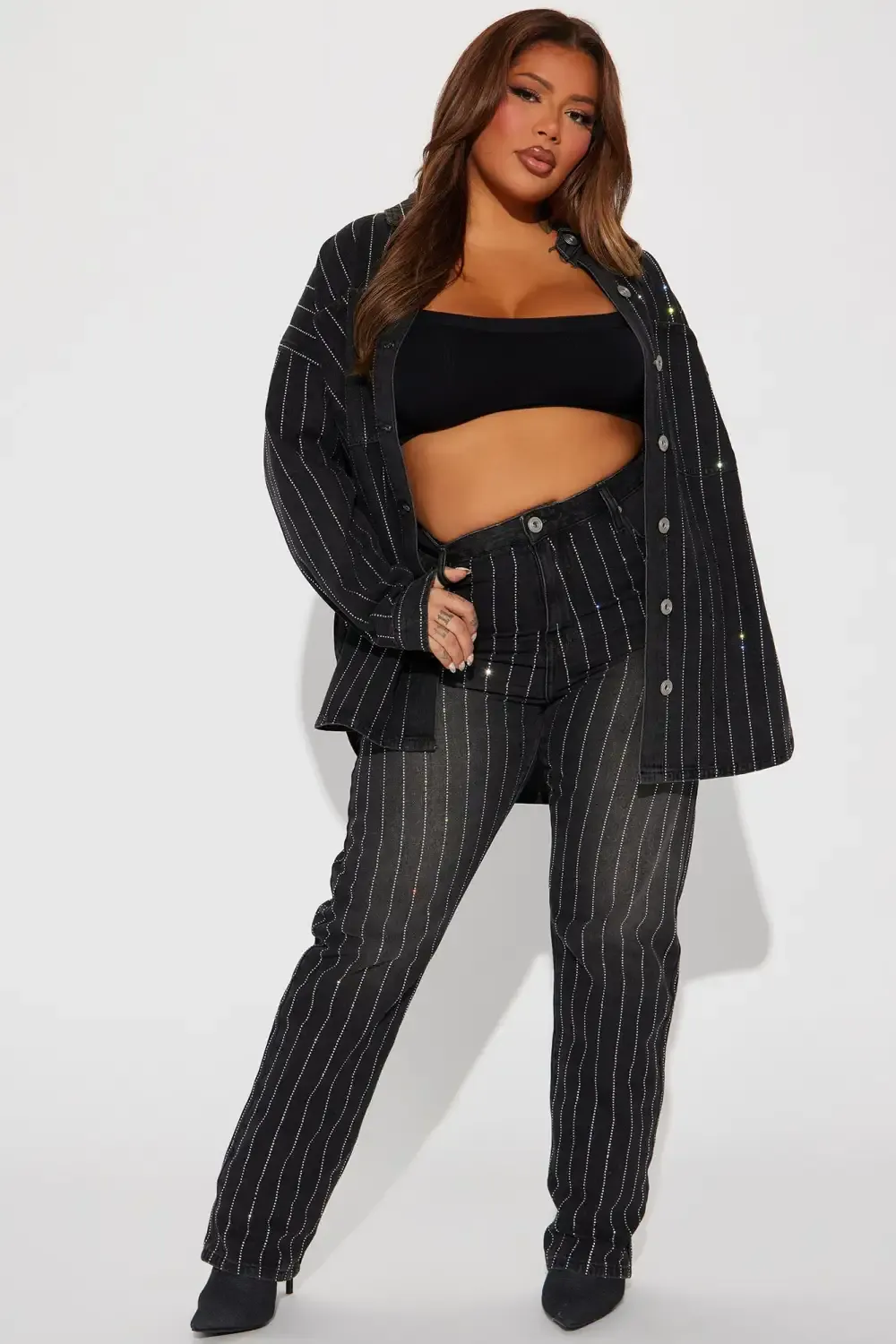 Outshine You Non Stretch Embellished Straight Leg Jeans - Black