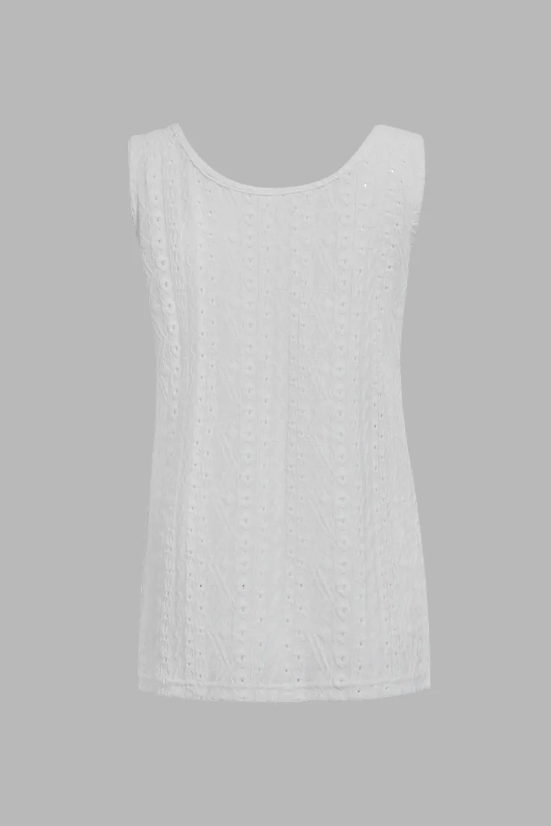 Eyelet Embroidery Button Up Tank Top