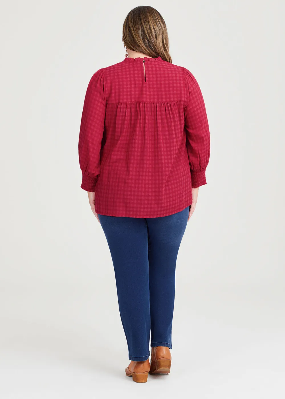 Cotton Mix Shirred Gingham Top
