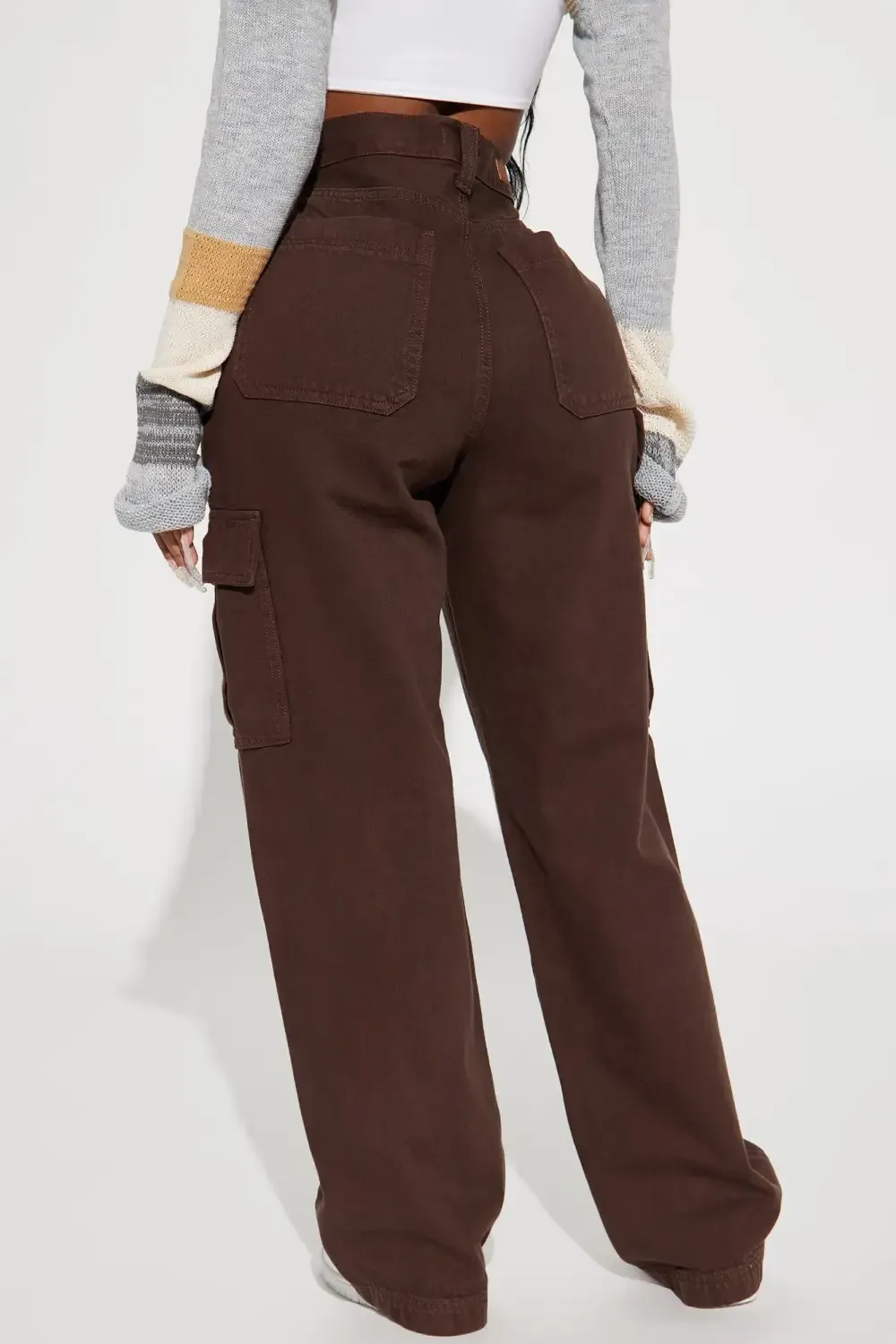 Unbothered Non Stretch Cargo Jean - Brown