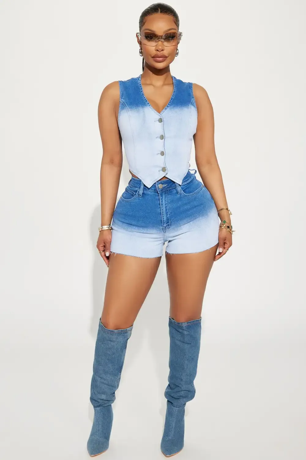 Next Chapter Ombre Denim Shorts - Medium Wash