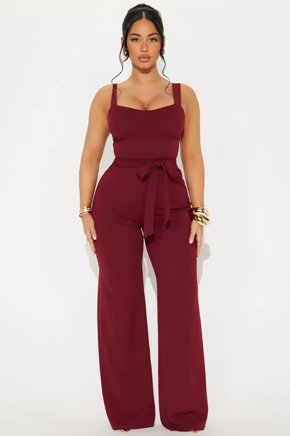 Theya Crepe Wide Leg Jumpsuit - Wine