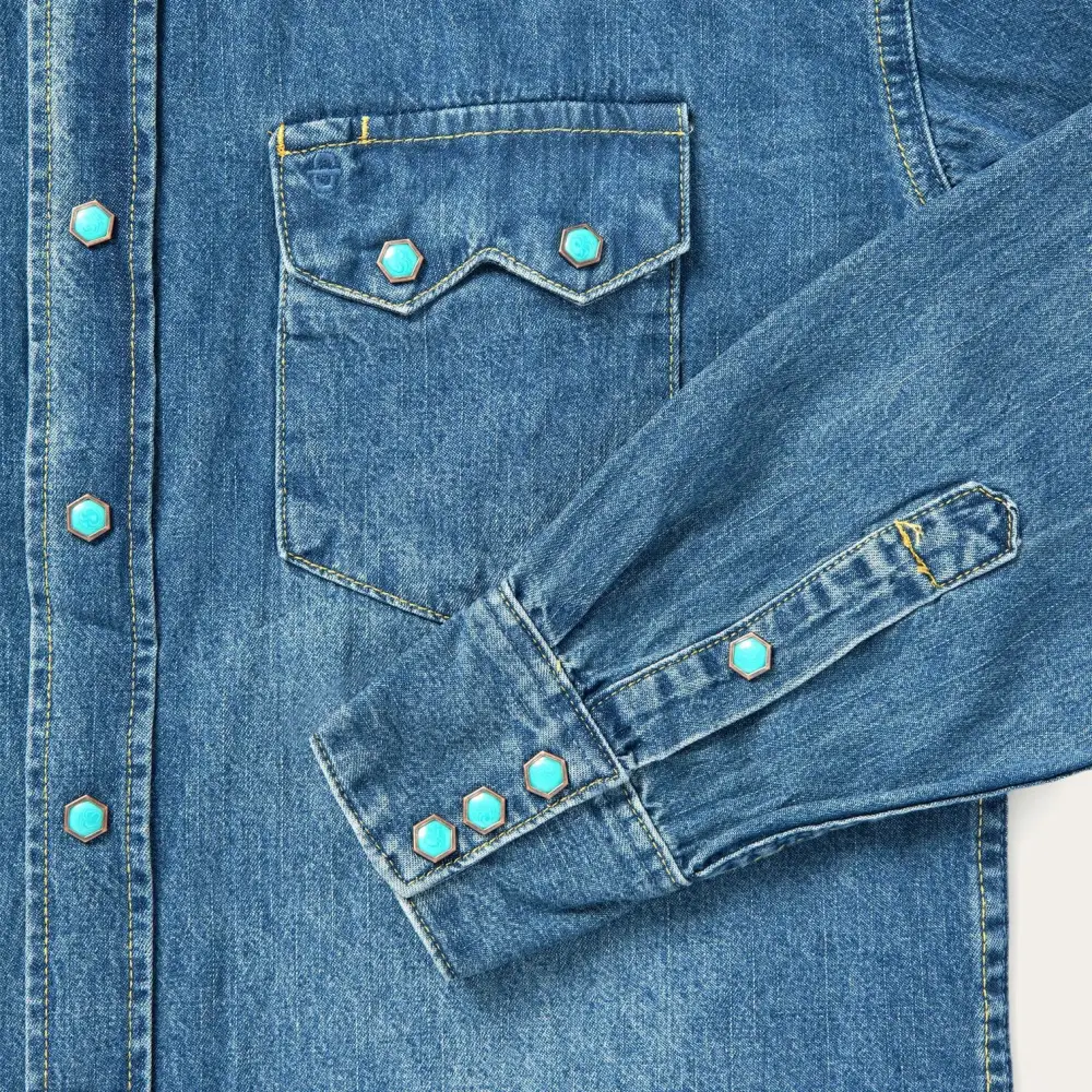 Turquoise Snap Western Denim Shirt