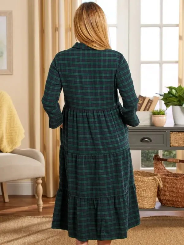 Plaid Flannel Tiered Midi Dress