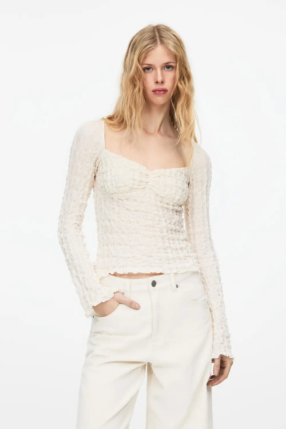 Textured corsetry-inspired top
