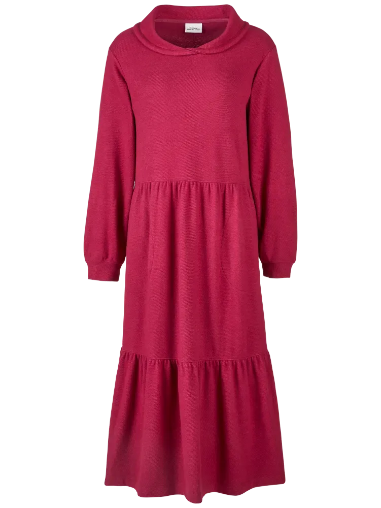 Soft Cowl Neck Tiered Midi Dress