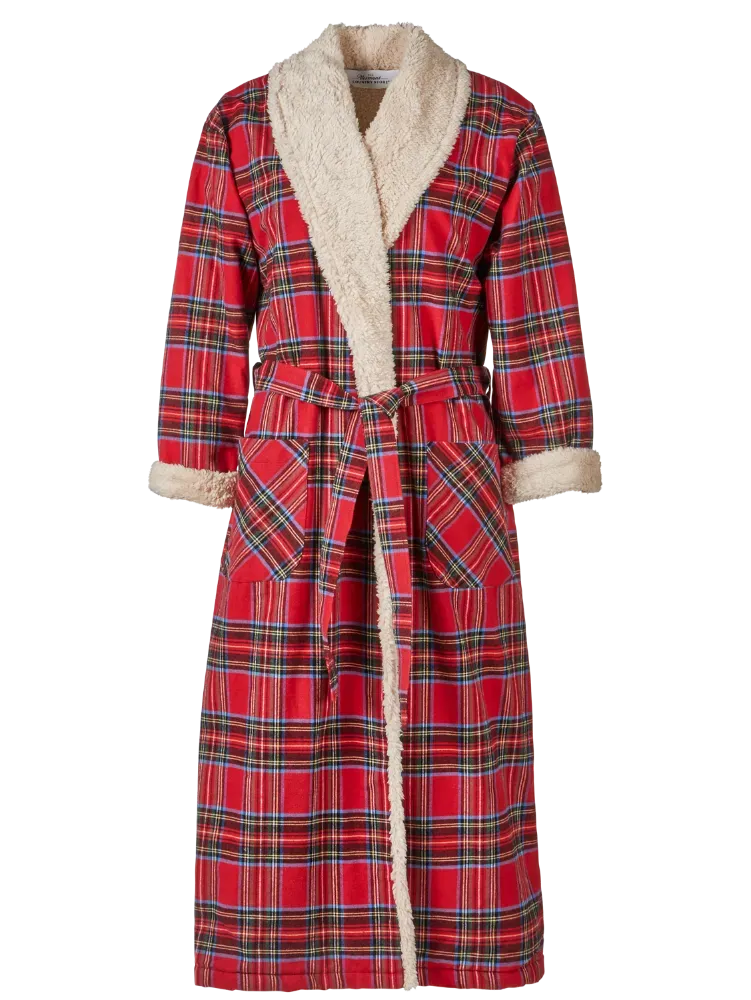 Women's Sherpa-Lined Portuguese Cotton Flannel Wrap Robe