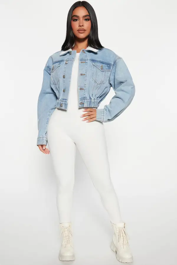 Flip The Script Denim Bomber Jacket - Medium Wash