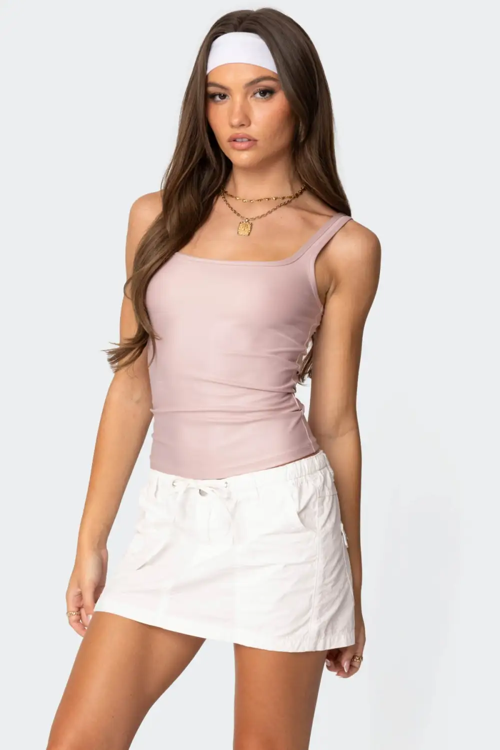 Sarah Shiny Square Neck Tank Top