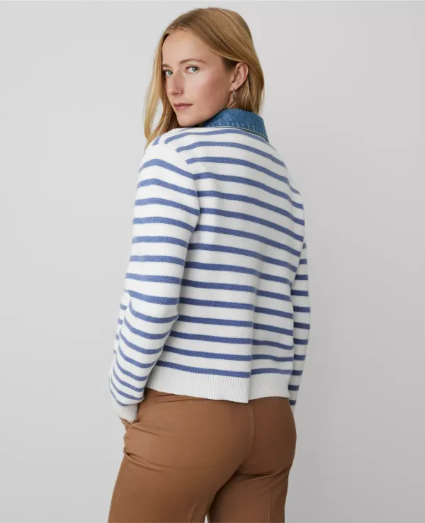 Weekend Collection Striped Denim Sweater Jacket