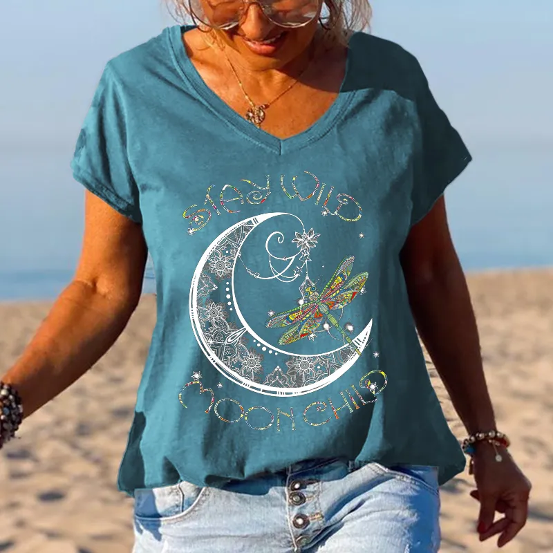 Stay Wild Moon Child Dragonfly Black T-shirt
