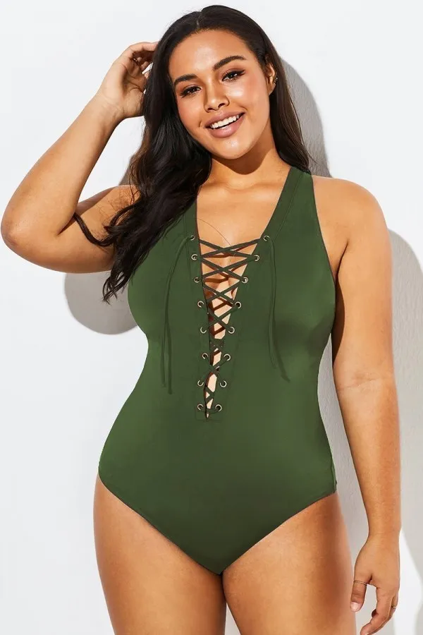 Floral Print Front Line Open Back One Piece Swimsuit