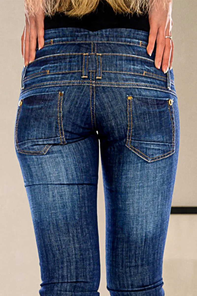 Wash Stitch Detail Layered Waist Mid Rise Skinny Jeans