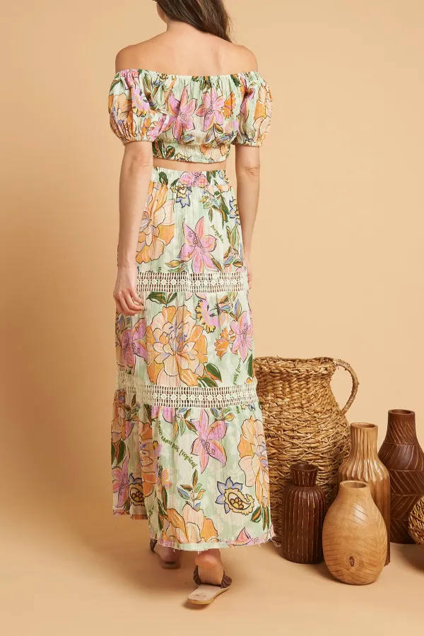 Multicolor Floral Print High Waisted Maxi Skirt
