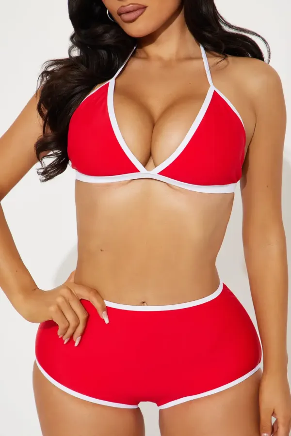 Hazel Contrast Trim Boyshort 2 Piece Bikini - Red/combo