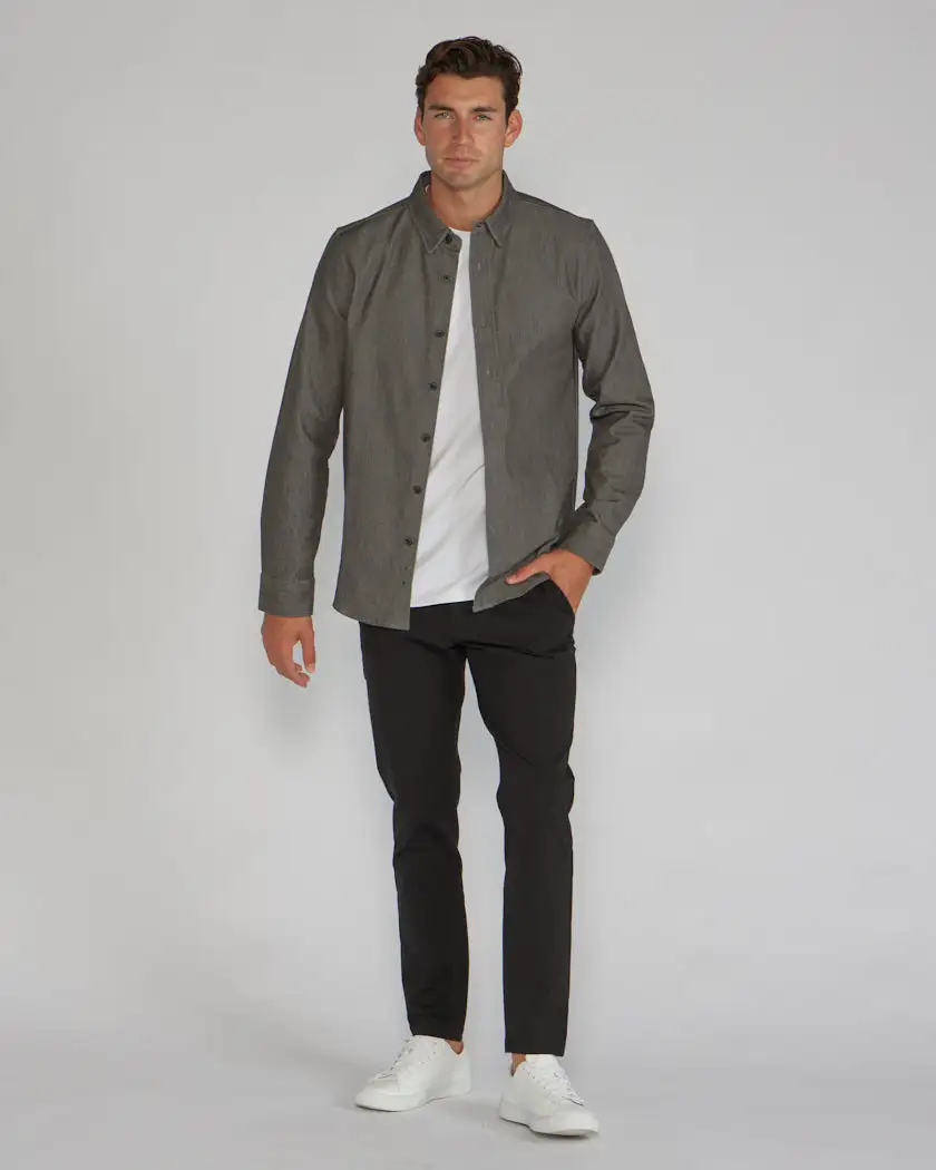 Tech Denim Long Sleeve Button Down