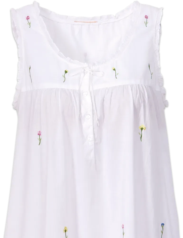 Embroidered Flowers Cotton Nightgown