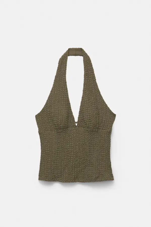 Creased-effect halter top