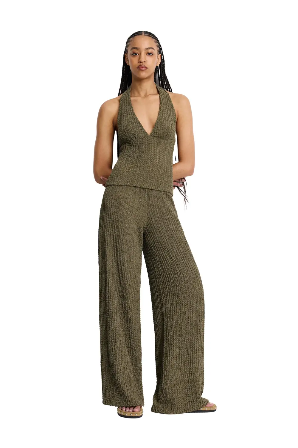 Creased-effect halter top