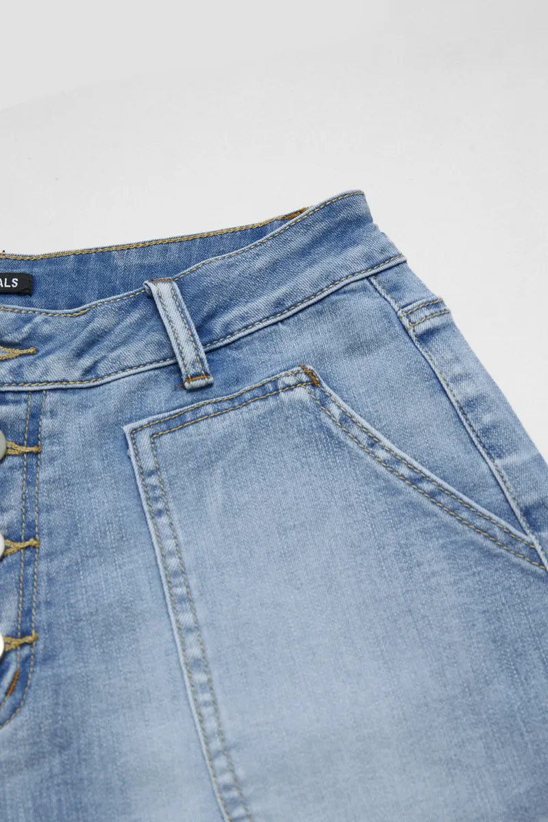 Multi Pocket Button Fly Mid Rise Straight Leg Jeans Without Belt