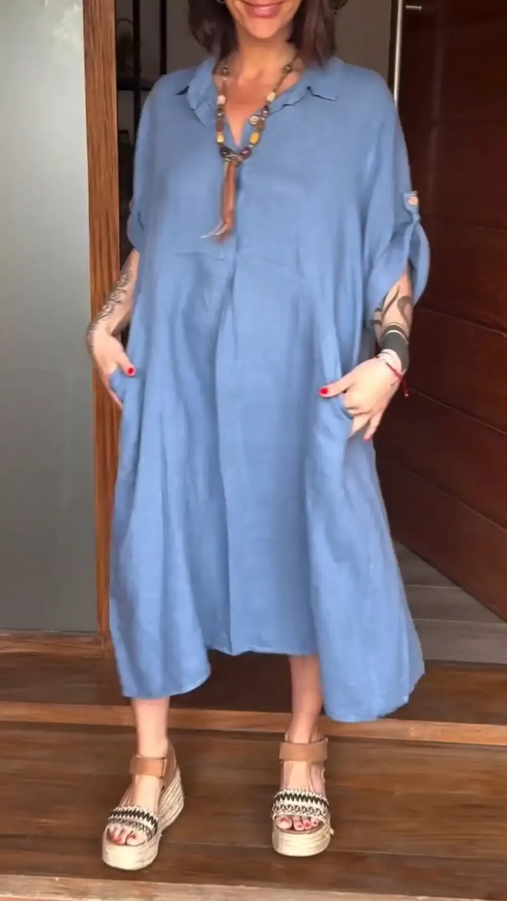Women's Hooded Cotton and Linen Short-sleeved Casual Dress