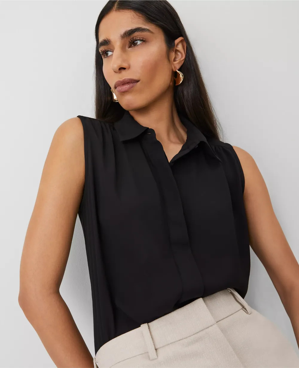 Shirred Yoke Sleeveless Shirt