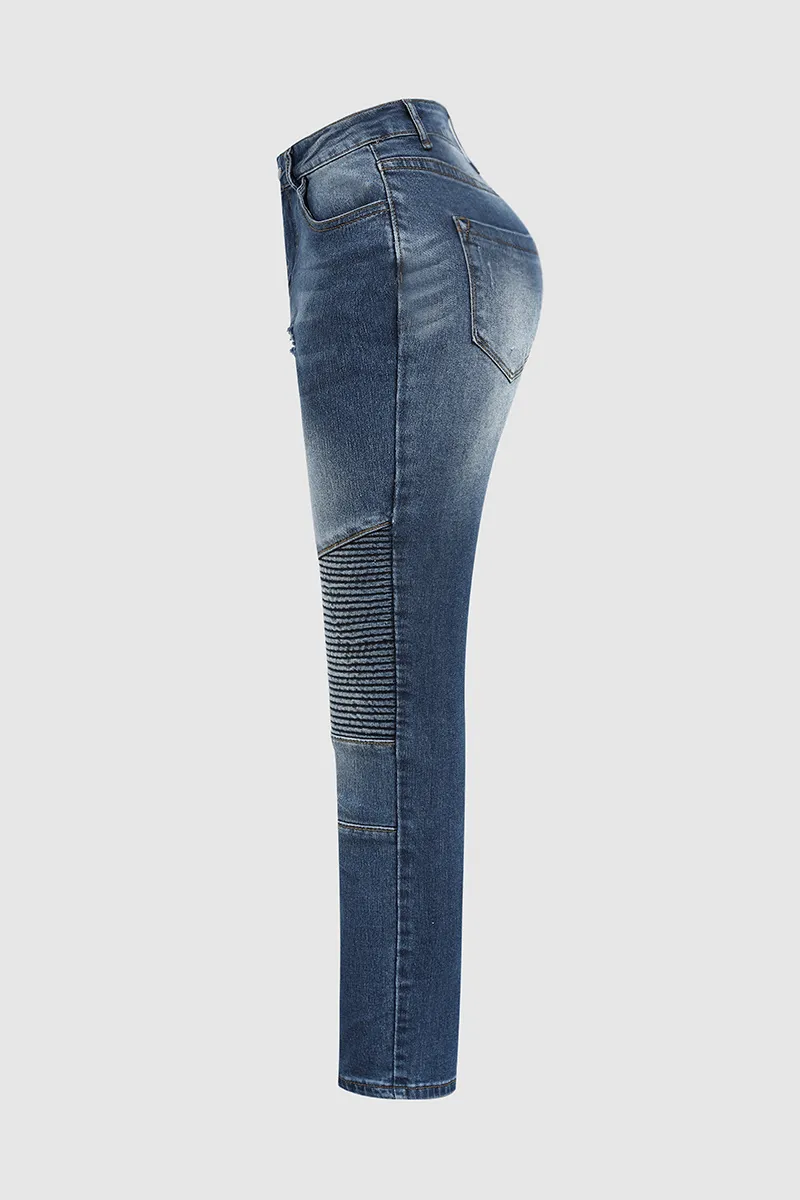 Ripped Raw Hem Low Rise Moto Crop Jeans