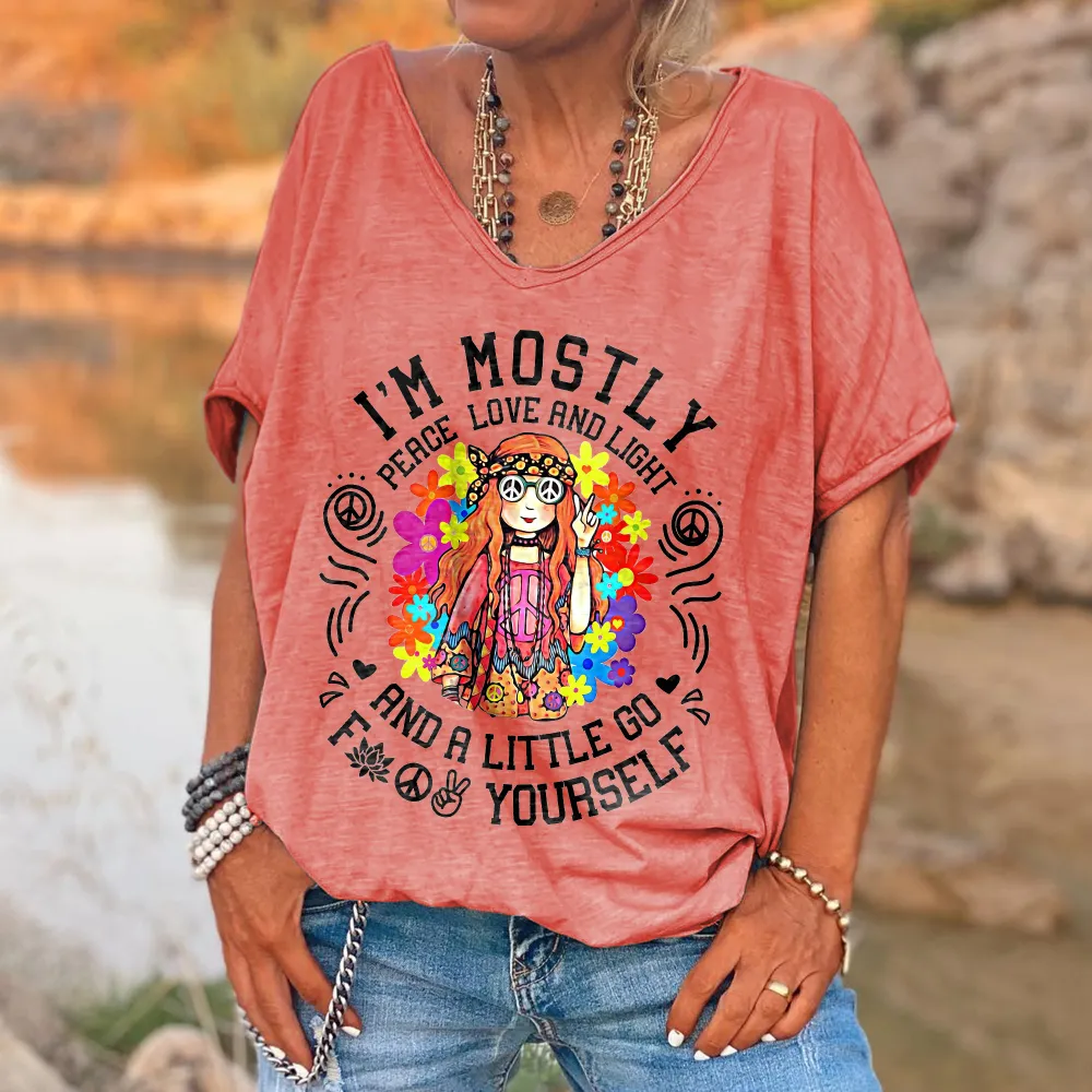 Peace Love And Light Printed Hippy T-shirt